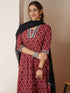 Janasya Women's Maroon Pure Cotton Ikkat Printed Anarkali Kurta Set